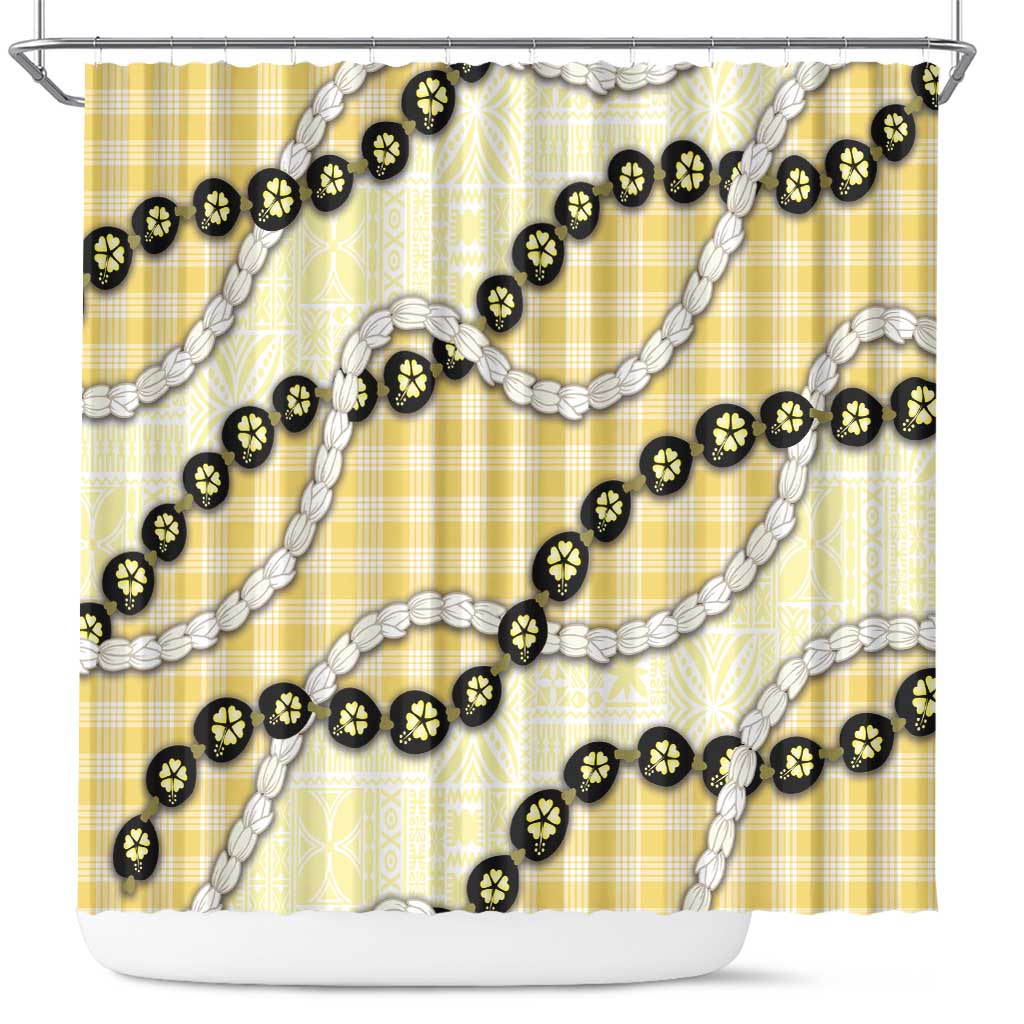 Yellow Palaka Hawaii Shower Curtain Kukui Nut Pikake Lei Hawaiian Tapa Pattern LT14 Yellow - Polynesian Pride