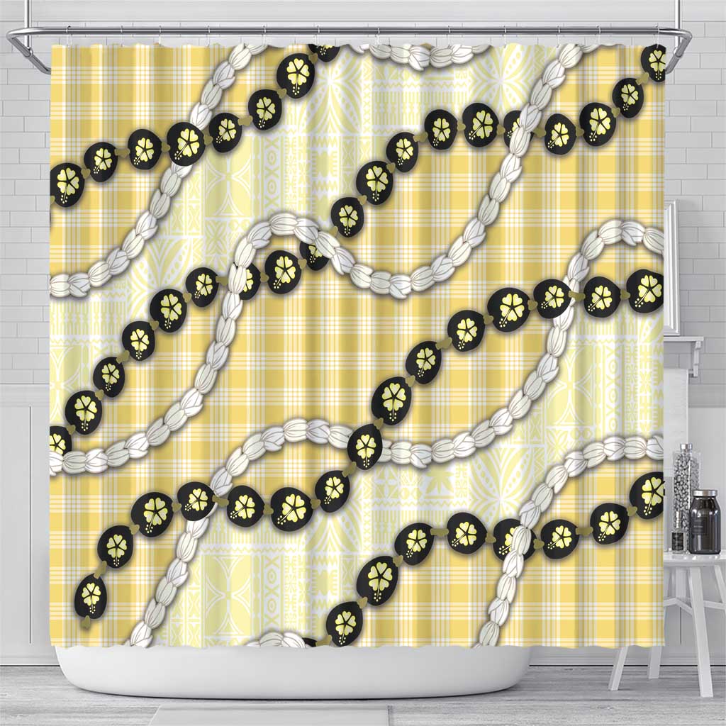 Yellow Palaka Hawaii Shower Curtain Kukui Nut Pikake Lei Hawaiian Tapa Pattern LT14 - Polynesian Pride