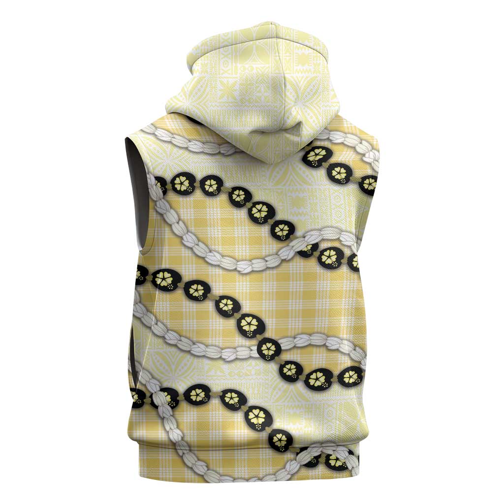 Yellow Palaka Hawaii Sleeveless Zip Hoodie Kukui Nut Pikake Lei Hawaiian Tapa Pattern - Polynesian Pride