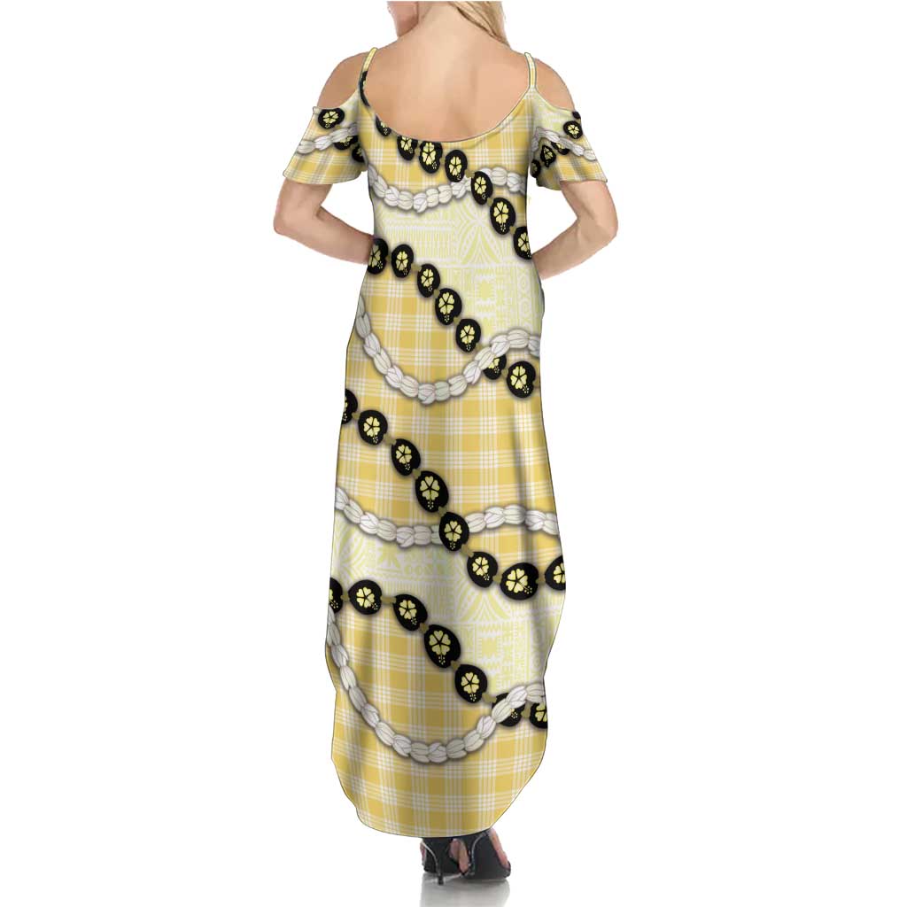 Yellow Palaka Hawaii Summer Maxi Dress Kukui Nut Pikake Lei Hawaiian Tapa Pattern - Polynesian Pride