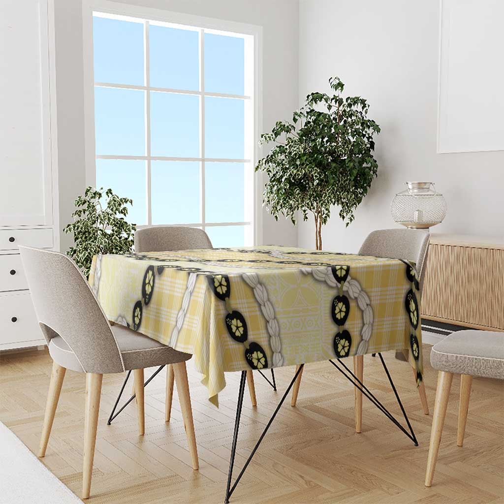 Yellow Palaka Hawaii Tablecloth Kukui Nut Pikake Lei Hawaiian Tapa Pattern - Polynesian Pride