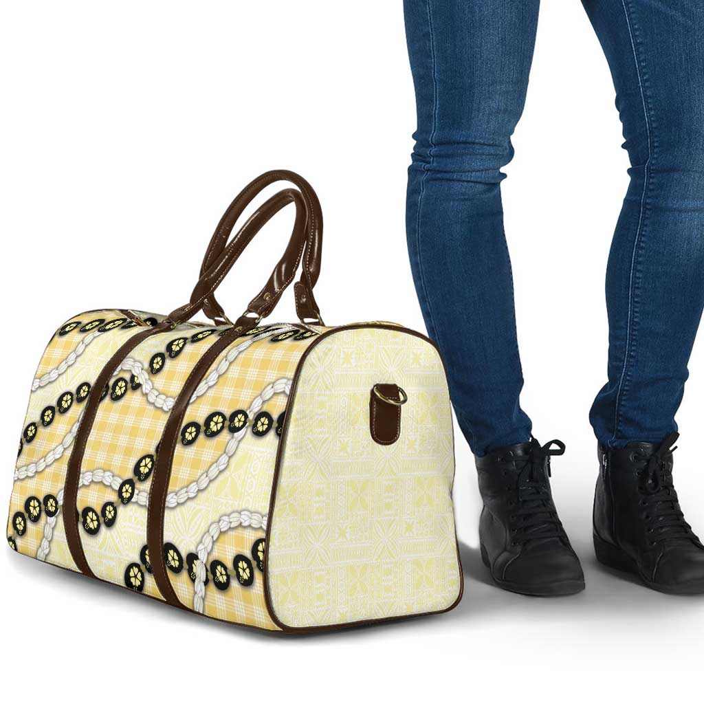 Yellow Palaka Hawaii Travel Bag Kukui Nut Pikake Lei Hawaiian Tapa Pattern - Polynesian Pride