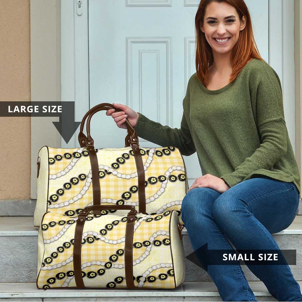 Yellow Palaka Hawaii Travel Bag Kukui Nut Pikake Lei Hawaiian Tapa Pattern - Polynesian Pride