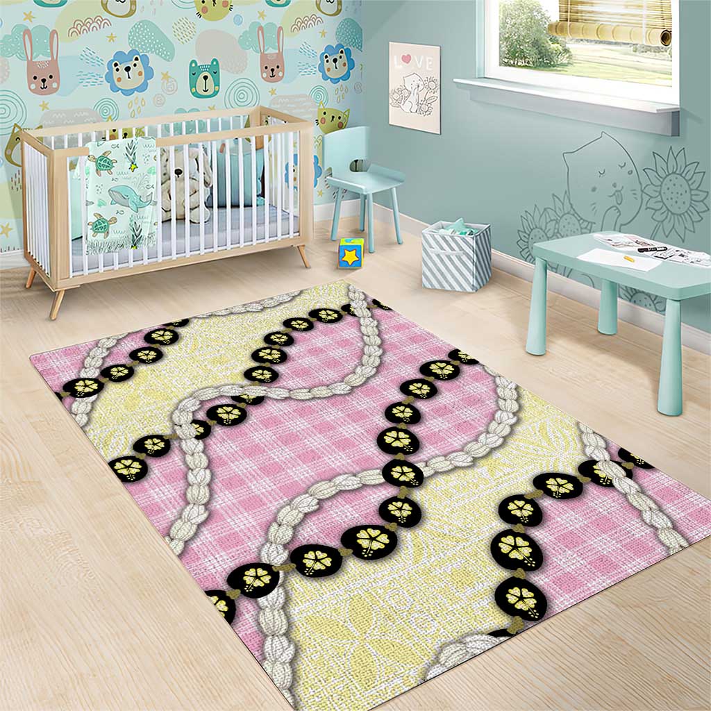 Pink Palaka Hawaii Area Rug Kukui Nut Pikake Lei Hawaiian Tapa Pattern - Polynesian Pride