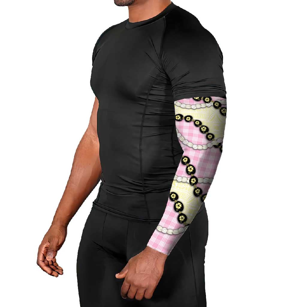 Pink Palaka Hawaii Arm Sleeves Kukui Nut Pikake Lei Hawaiian Tapa Pattern - Polynesian Pride