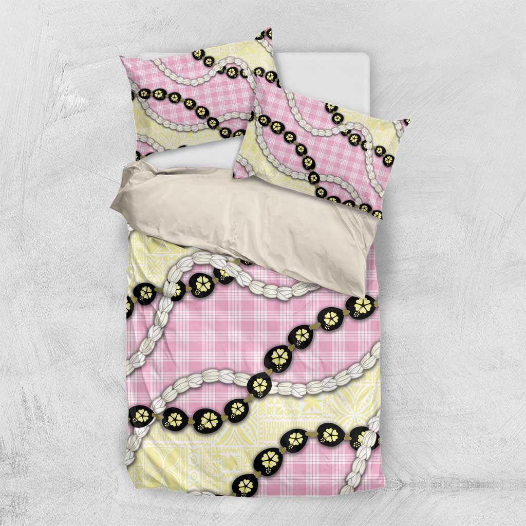 Pink Palaka Hawaii Bedding Set Kukui Nut Pikake Lei Hawaiian Tapa Pattern - Polynesian Pride