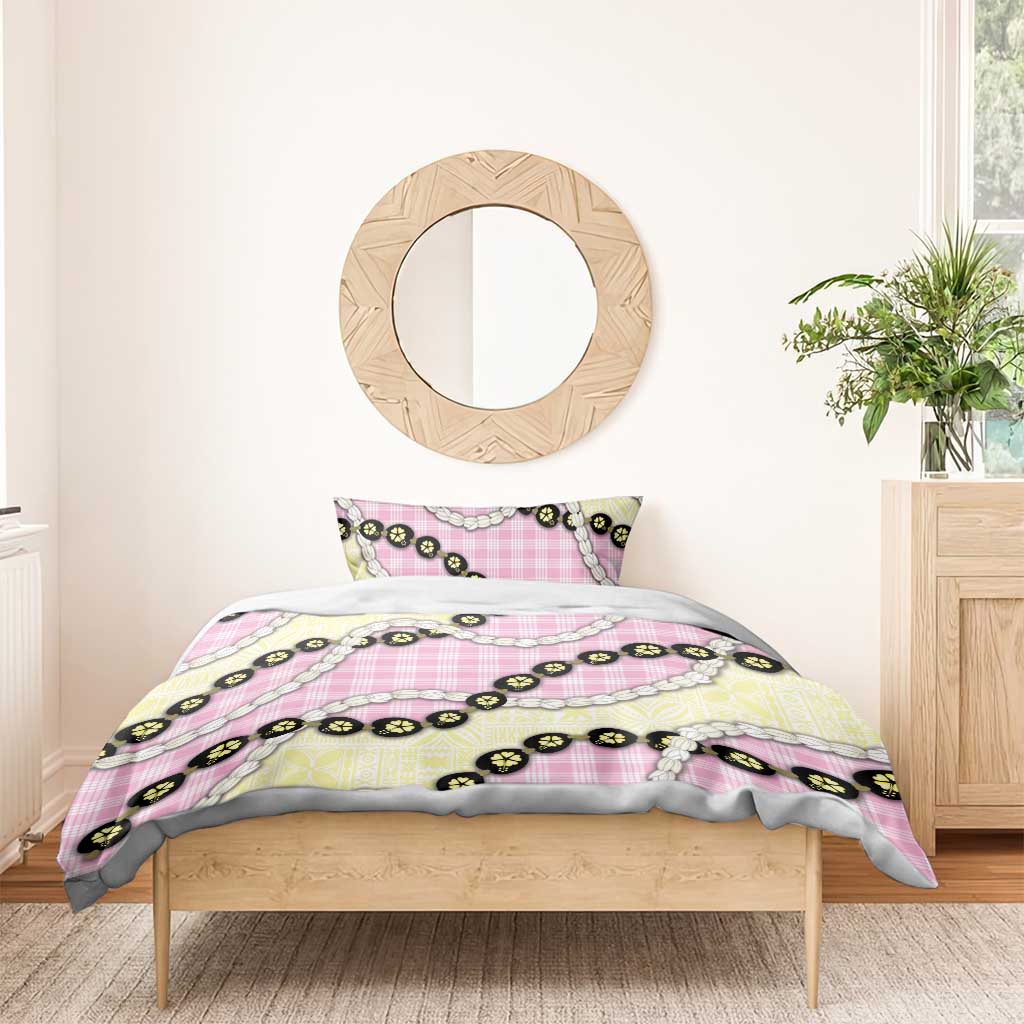 Pink Palaka Hawaii Bedding Set Kukui Nut Pikake Lei Hawaiian Tapa Pattern - Polynesian Pride