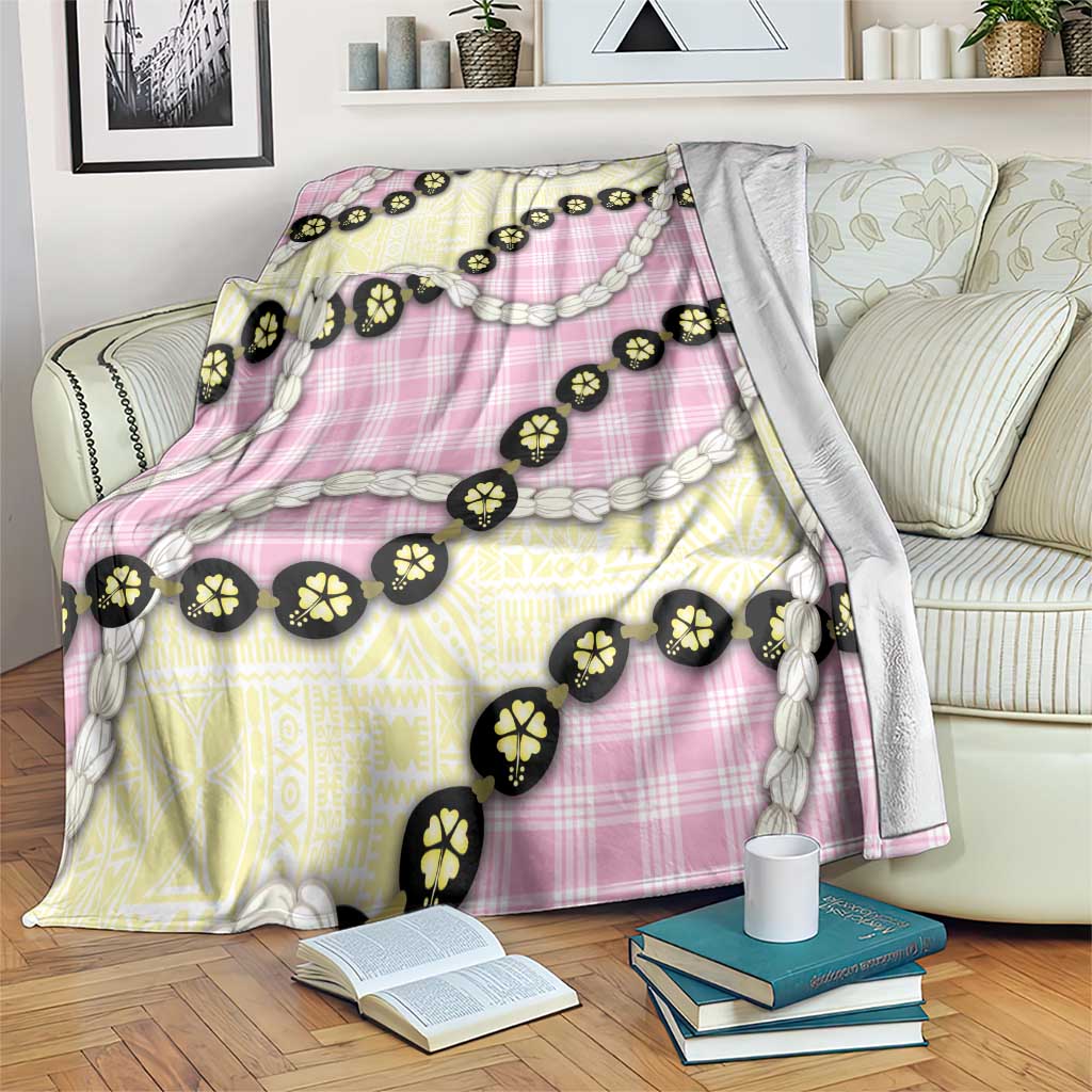 Pink Palaka Hawaii Blanket Kukui Nut Pikake Lei Hawaiian Tapa Pattern LT14 Pink - Polynesian Pride