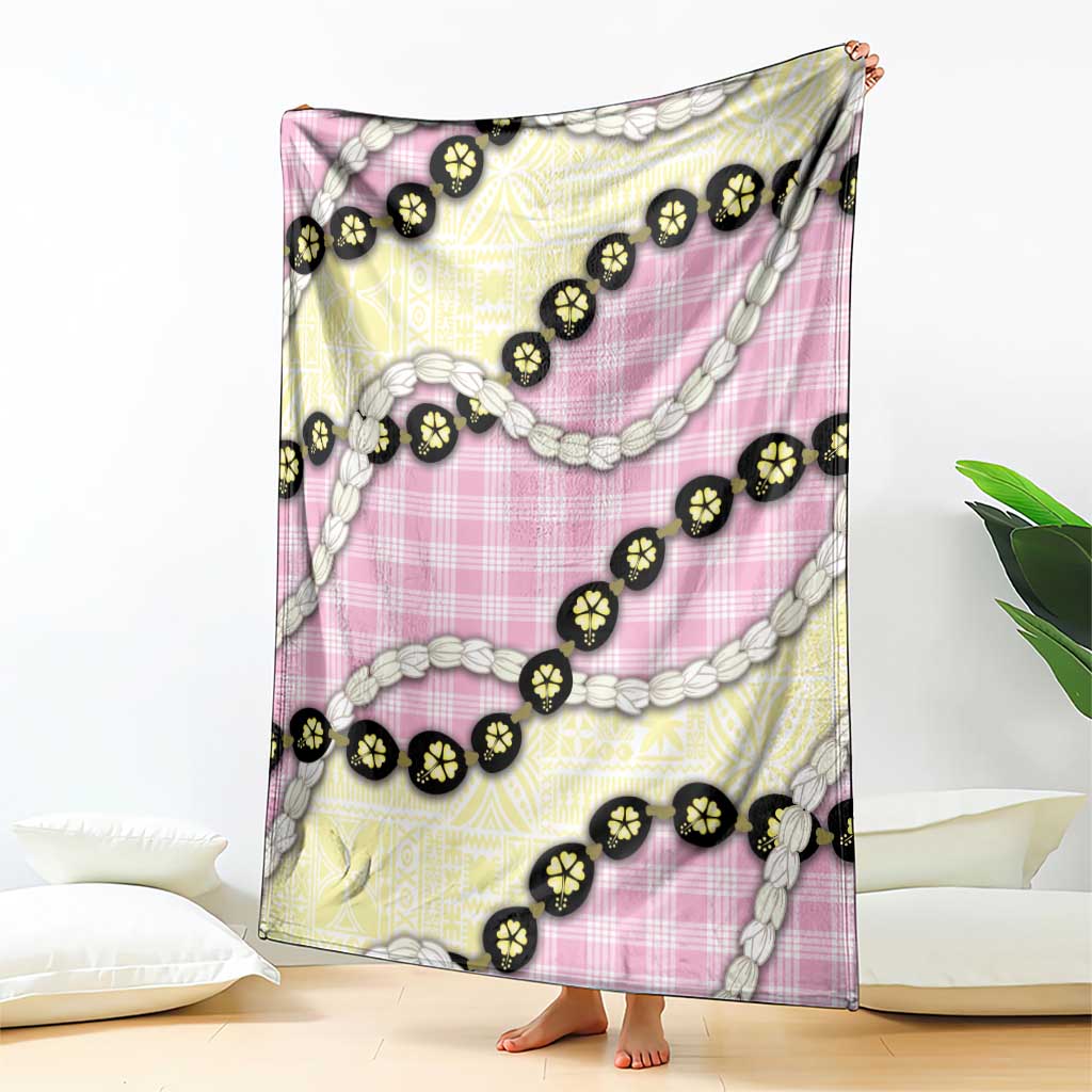 Pink Palaka Hawaii Blanket Kukui Nut Pikake Lei Hawaiian Tapa Pattern LT14 - Polynesian Pride
