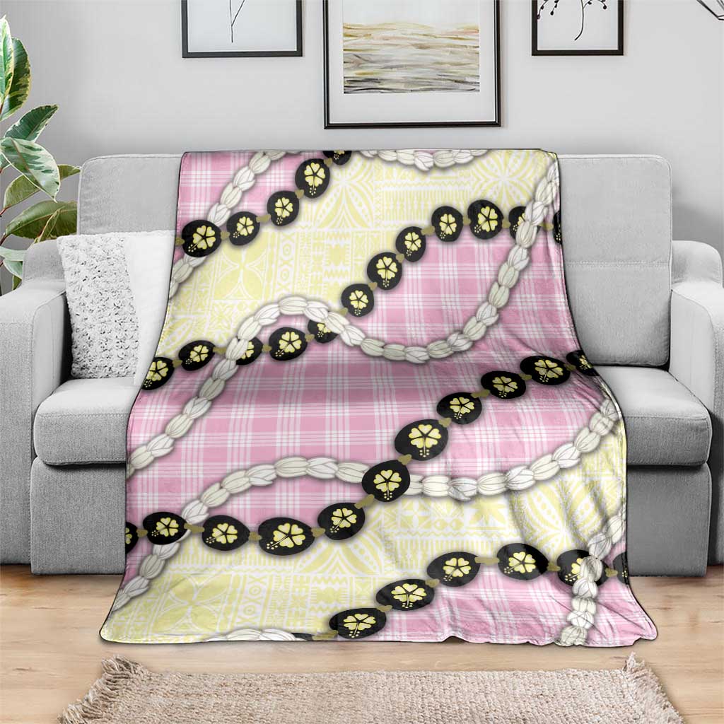 Pink Palaka Hawaii Blanket Kukui Nut Pikake Lei Hawaiian Tapa Pattern LT14 - Polynesian Pride