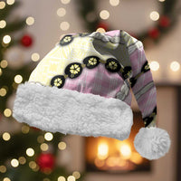 Pink Palaka Hawaii Christmas Santa Hat Kukui Nut Pikake Lei Hawaiian Tapa Pattern - Polynesian Pride