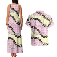 Pink Palaka Hawaii Couples Matching Tank Maxi Dress and Hawaiian Shirt Kukui Nut Pikake Lei Hawaiian Tapa Pattern LT14 - Polynesian Pride