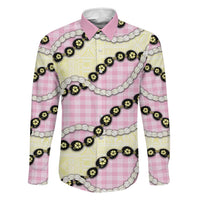 Pink Palaka Hawaii Family Matching Off Shoulder Short Dress and Hawaiian Shirt Kukui Nut Pikake Lei Hawaiian Tapa Pattern LT14 Dad's Shirt - Long Sleeve Pink - Polynesian Pride