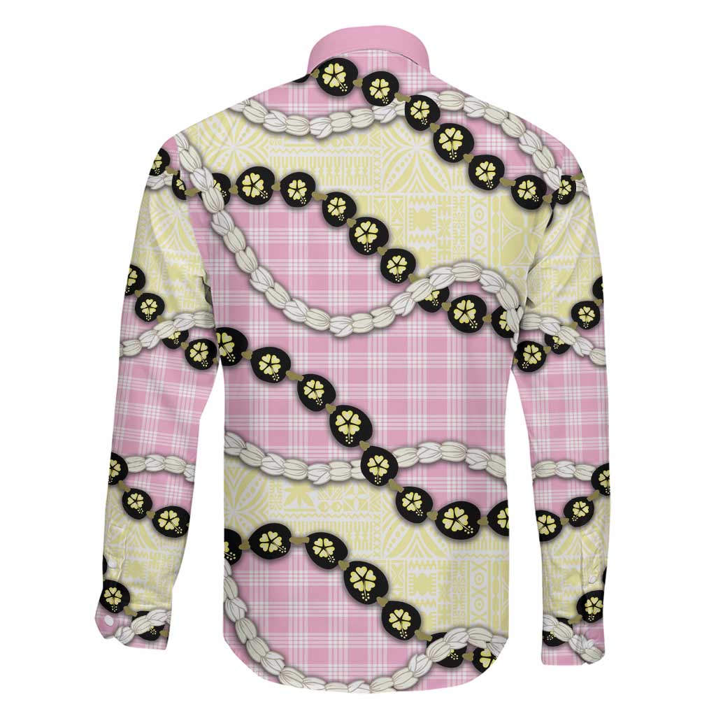 Pink Palaka Hawaii Family Matching Puletasi and Hawaiian Shirt Kukui Nut Pikake Lei Hawaiian Tapa Pattern LT14 - Polynesian Pride