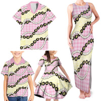 Pink Palaka Hawaii Family Matching Tank Maxi Dress and Hawaiian Shirt Kukui Nut Pikake Lei Hawaiian Tapa Pattern LT14 - Polynesian Pride