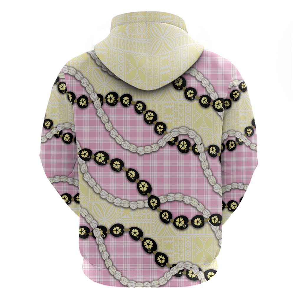 Pink Palaka Hawaii Hoodie Kukui Nut Pikake Lei Hawaiian Tapa Pattern - Polynesian Pride