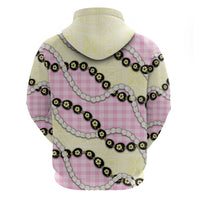 Pink Palaka Hawaii Hoodie Kukui Nut Pikake Lei Hawaiian Tapa Pattern - Polynesian Pride