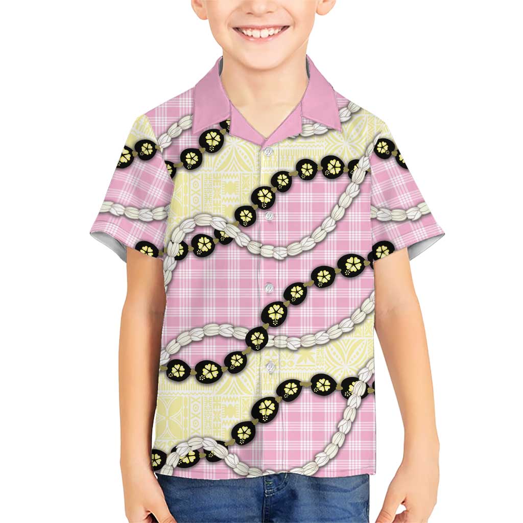 Pink Palaka Hawaii Kid Hawaiian Shirt Kukui Nut Pikake Lei Hawaiian Tapa Pattern LT14 Kid Pink - Polynesian Pride