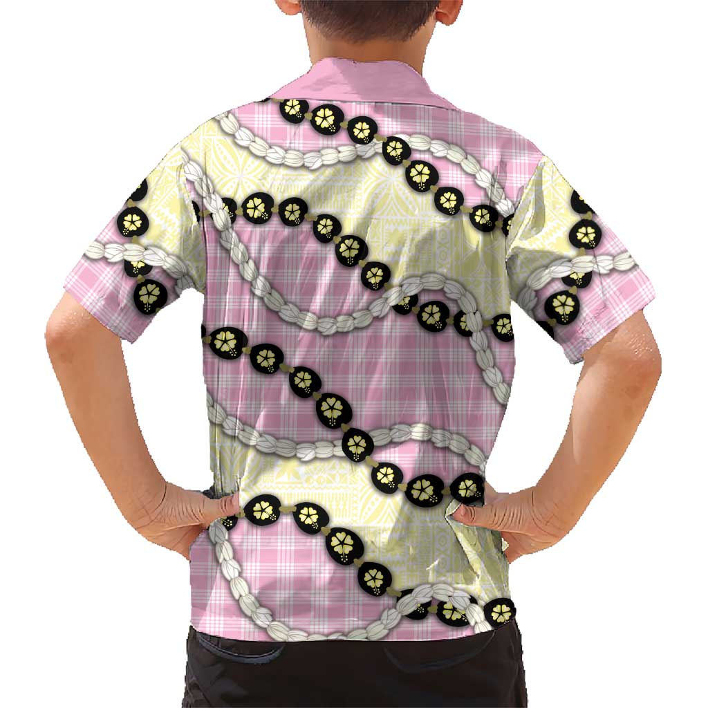 Pink Palaka Hawaii Kid Hawaiian Shirt Kukui Nut Pikake Lei Hawaiian Tapa Pattern - Polynesian Pride