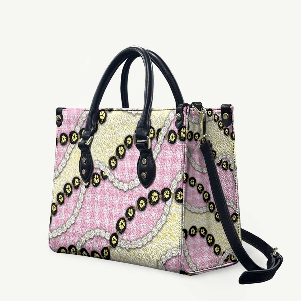 Pink Palaka Hawaii Leather Bag Kukui Nut Pikake Lei Hawaiian Tapa Pattern LT14 Pink - Polynesian Pride