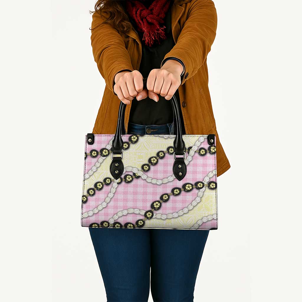 Pink Palaka Hawaii Leather Bag Kukui Nut Pikake Lei Hawaiian Tapa Pattern LT14 - Polynesian Pride