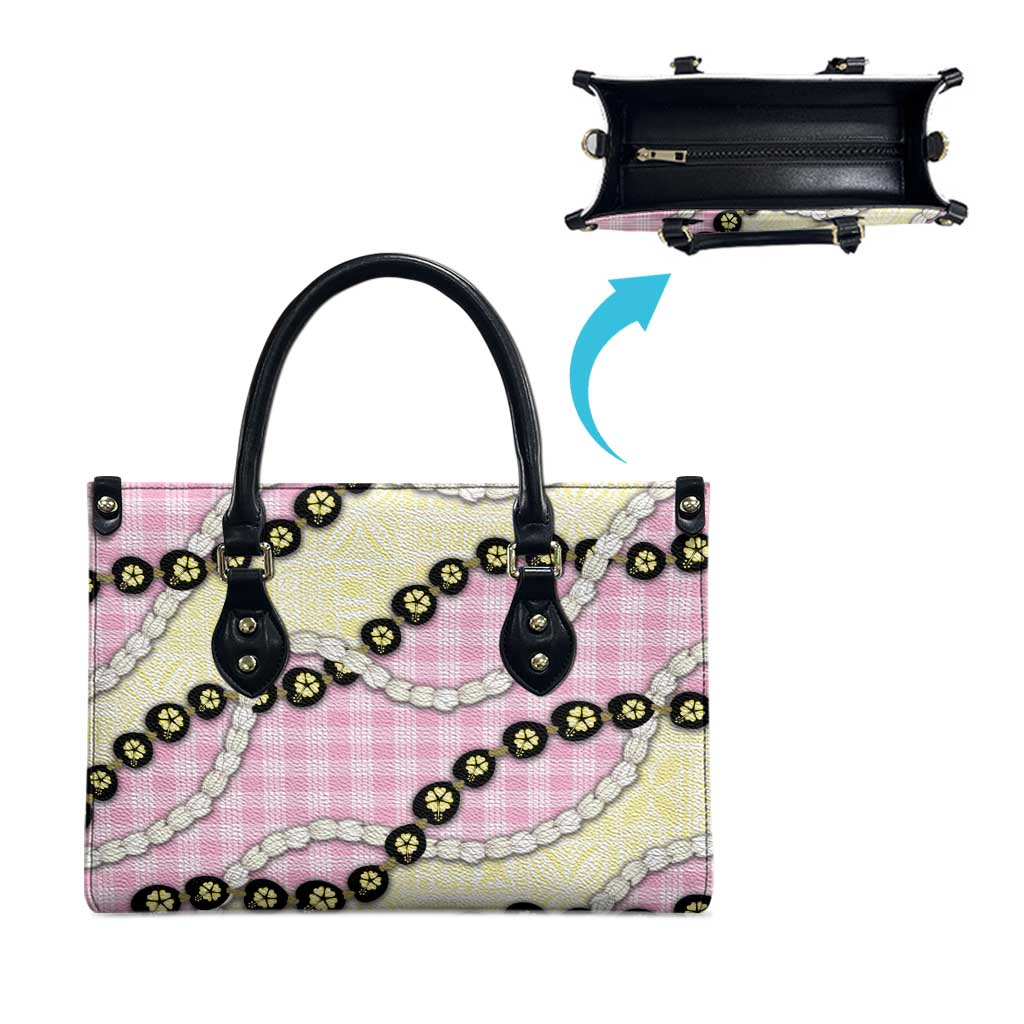 Pink Palaka Hawaii Leather Bag Kukui Nut Pikake Lei Hawaiian Tapa Pattern LT14 - Polynesian Pride