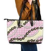 Pink Palaka Hawaii Leather Tote Bag Kukui Nut Pikake Lei Hawaiian Tapa Pattern - Polynesian Pride