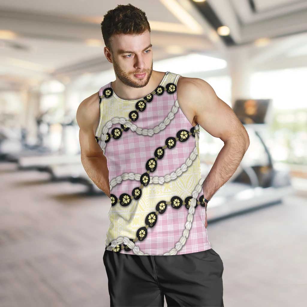 Pink Palaka Hawaii Men Tank Top Kukui Nut Pikake Lei Hawaiian Tapa Pattern LT14 Pink - Polynesian Pride