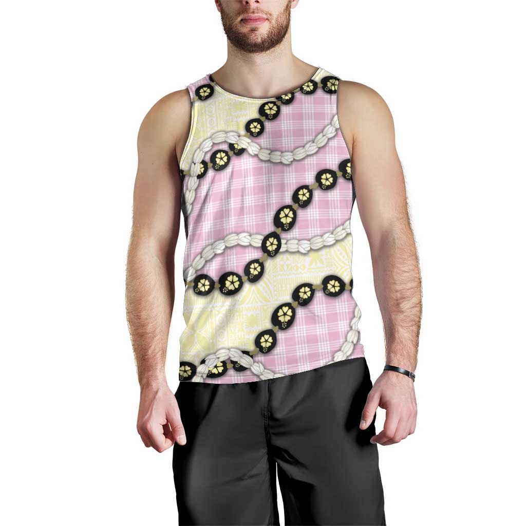Pink Palaka Hawaii Men Tank Top Kukui Nut Pikake Lei Hawaiian Tapa Pattern LT14 - Polynesian Pride