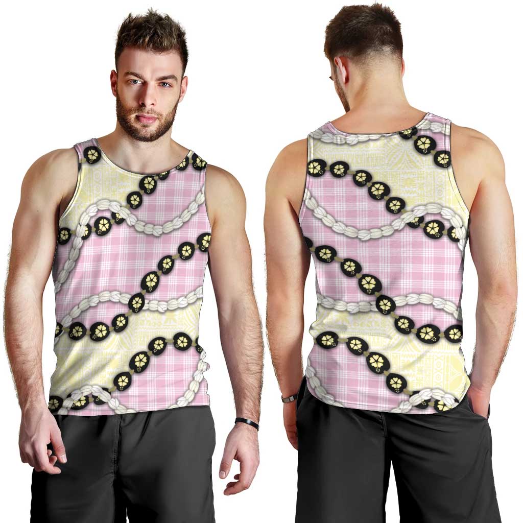 Pink Palaka Hawaii Men Tank Top Kukui Nut Pikake Lei Hawaiian Tapa Pattern LT14 - Polynesian Pride