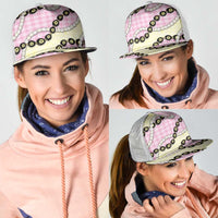 Pink Palaka Hawaii Mesh Trucker Cap Kukui Nut Pikake Lei Hawaiian Tapa Pattern - Polynesian Pride