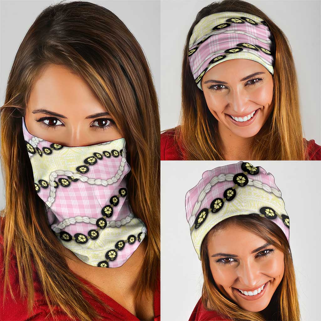 Pink Palaka Hawaii Neck Gaiter Kukui Nut Pikake Lei Hawaiian Tapa Pattern LT14 - Polynesian Pride