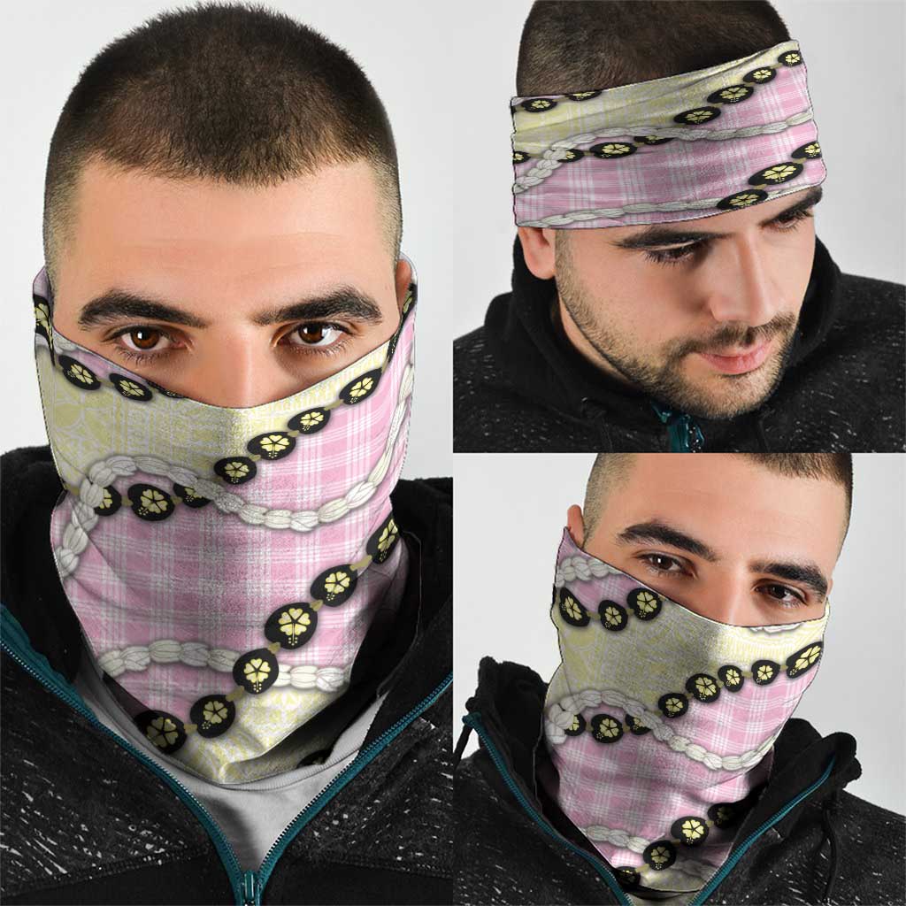 Pink Palaka Hawaii Neck Gaiter Kukui Nut Pikake Lei Hawaiian Tapa Pattern LT14 - Polynesian Pride