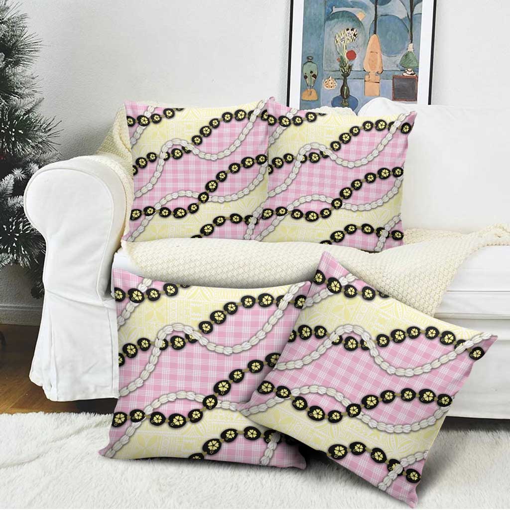 Pink Palaka Hawaii Pillow Cover Kukui Nut Pikake Lei Hawaiian Tapa Pattern - Polynesian Pride