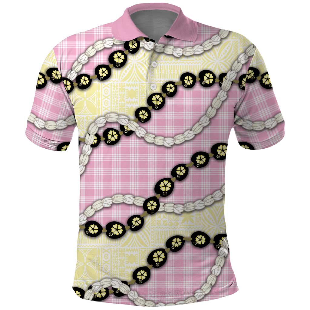 Pink Palaka Hawaii Polo Shirt Kukui Nut Pikake Lei Hawaiian Tapa Pattern LT14 Pink - Polynesian Pride