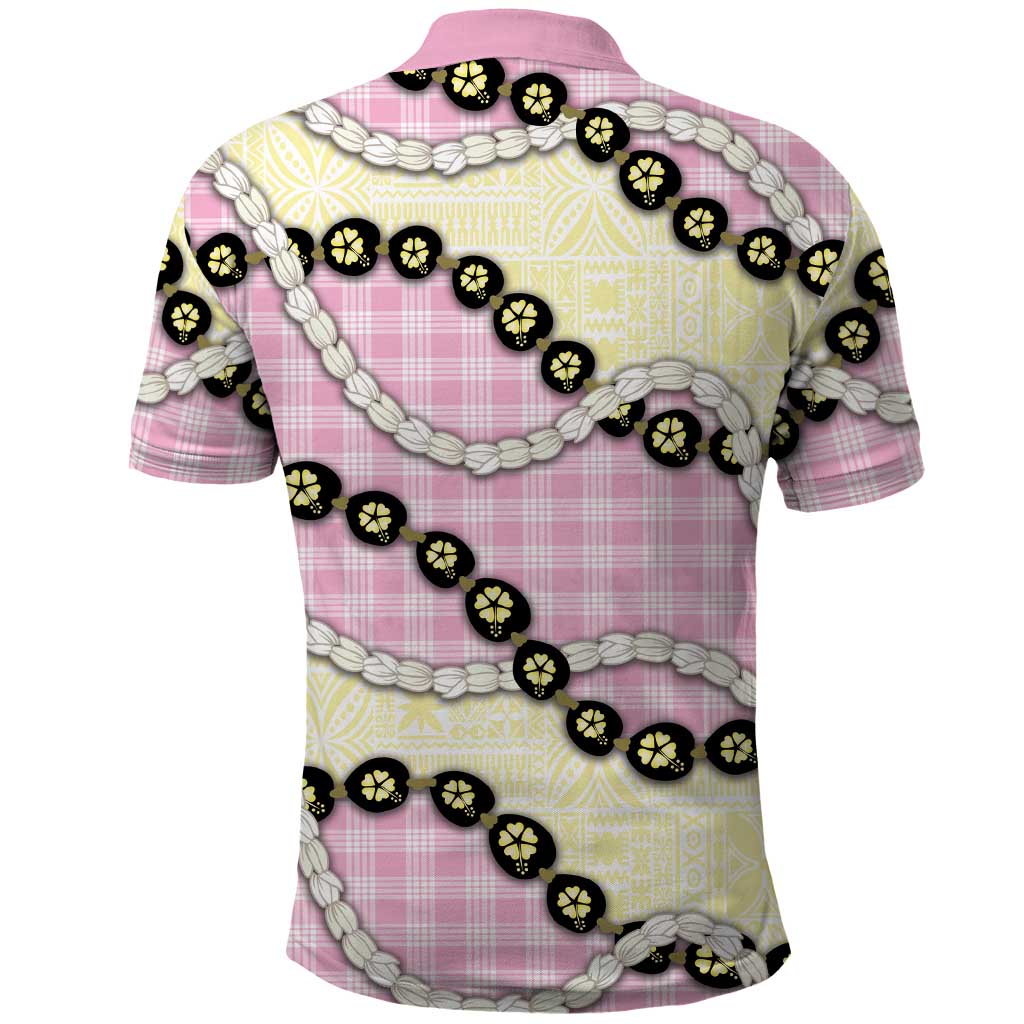 Pink Palaka Hawaii Polo Shirt Kukui Nut Pikake Lei Hawaiian Tapa Pattern LT14 - Polynesian Pride