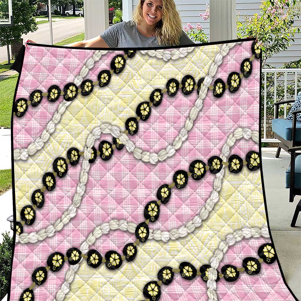Pink Palaka Hawaii Quilt Kukui Nut Pikake Lei Hawaiian Tapa Pattern - Polynesian Pride