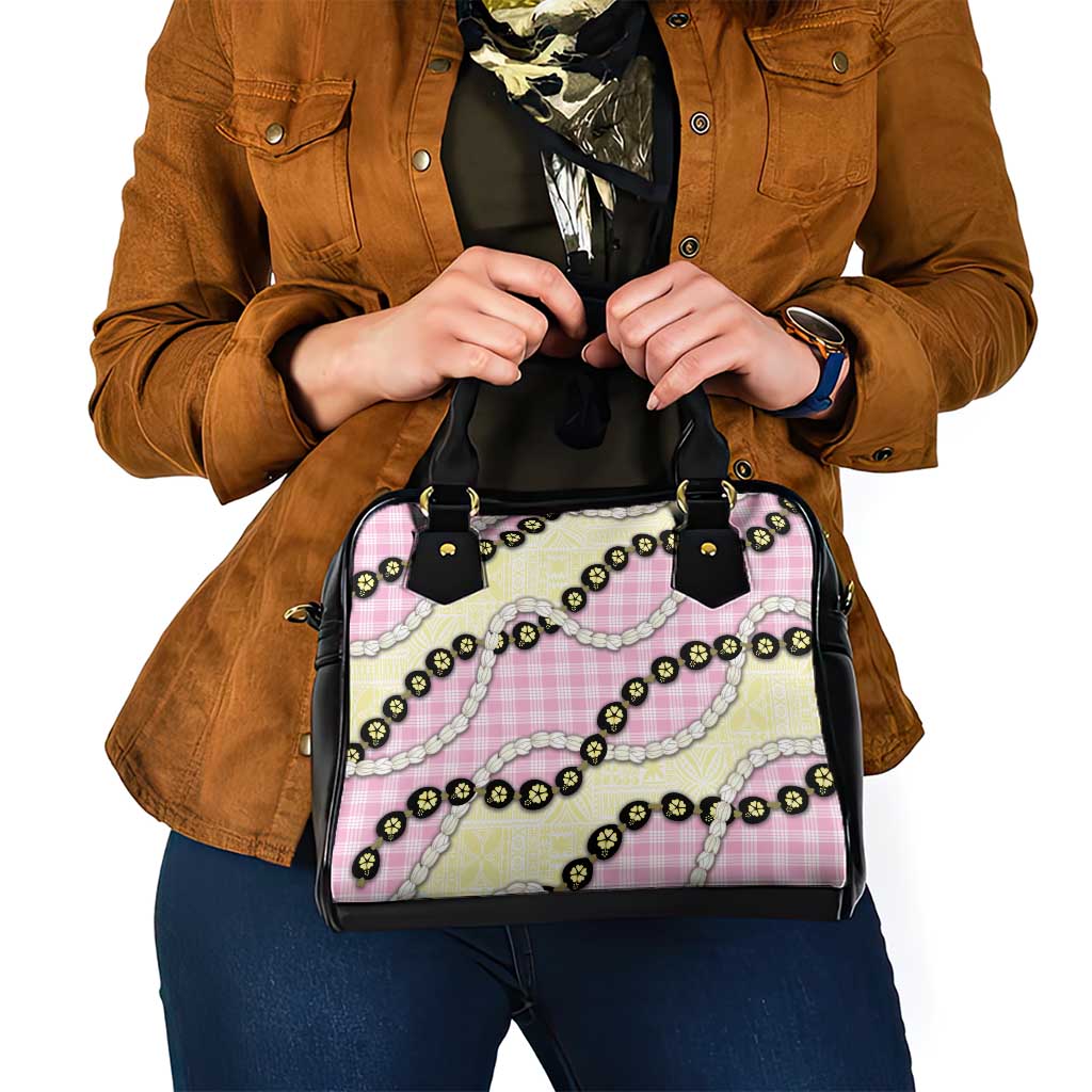 Pink Palaka Hawaii Shoulder Handbag Kukui Nut Pikake Lei Hawaiian Tapa Pattern LT14 - Polynesian Pride
