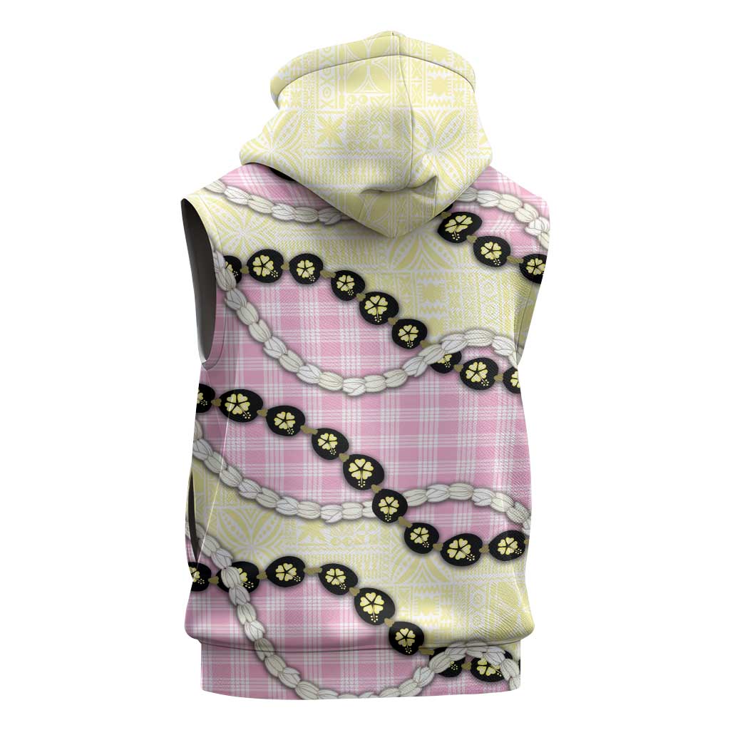 Pink Palaka Hawaii Sleeveless Zip Hoodie Kukui Nut Pikake Lei Hawaiian Tapa Pattern LT14 - Polynesian Pride