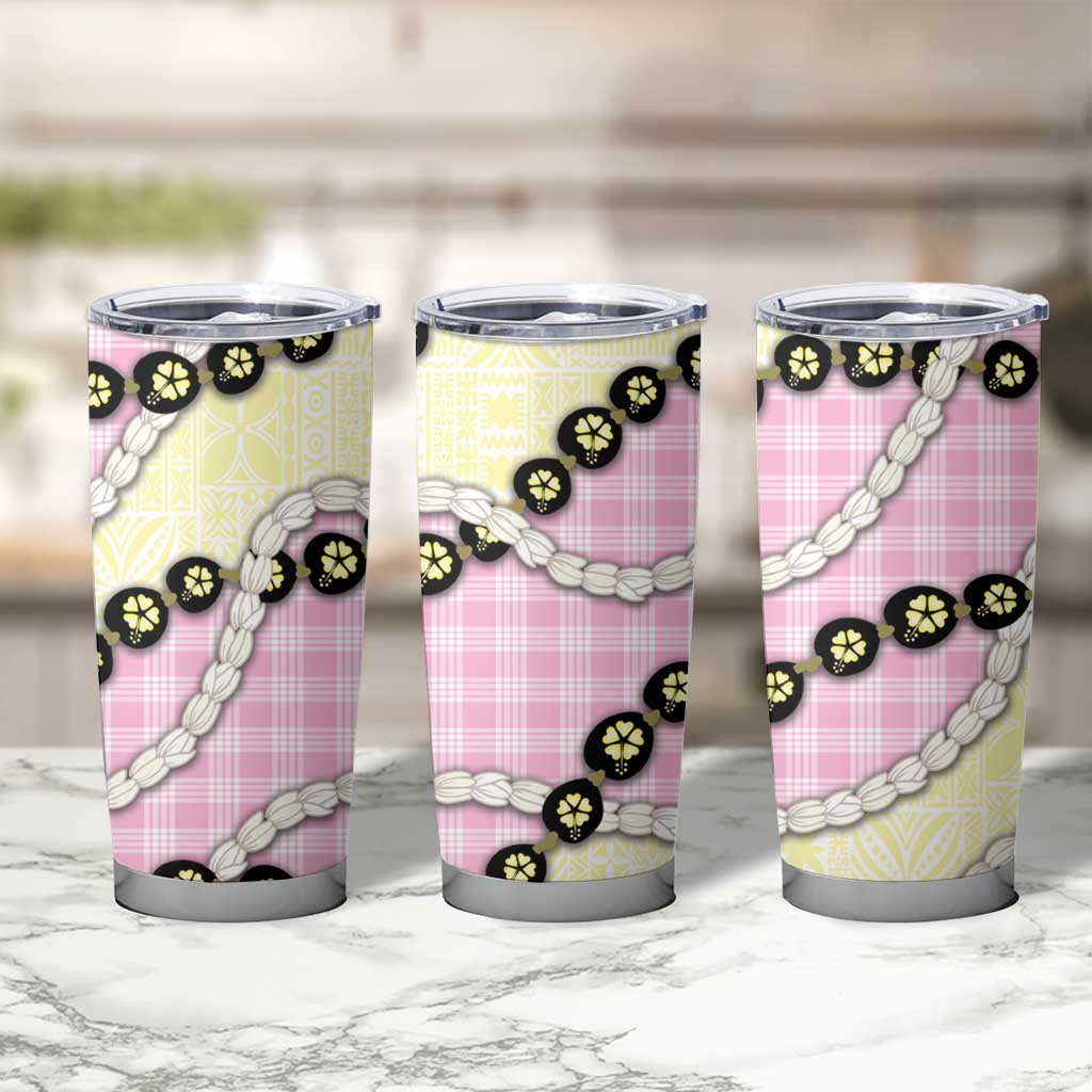 Pink Palaka Hawaii Tumbler Cup Kukui Nut Pikake Lei Hawaiian Tapa Pattern LT14 - Polynesian Pride