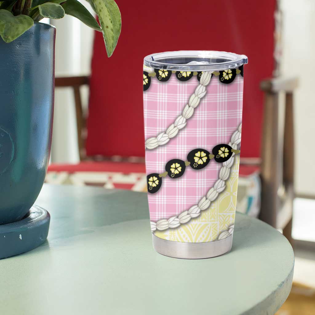 Pink Palaka Hawaii Tumbler Cup Kukui Nut Pikake Lei Hawaiian Tapa Pattern LT14 - Polynesian Pride