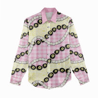 Pink Palaka Hawaii Women Casual Shirt Kukui Nut Pikake Lei Hawaiian Tapa Pattern - Polynesian Pride