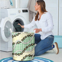 Green Palaka Hawaii Laundry Basket Kukui Nut Pikake Lei Hawaiian Tapa Pattern - Polynesian Pride