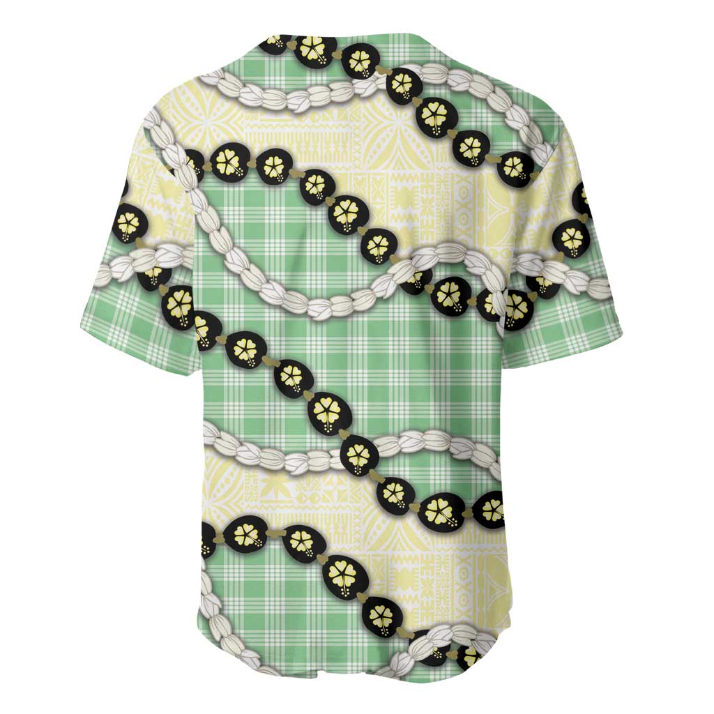 Green Palaka Hawaii Baseball Jersey Kukui Nut Pikake Lei Hawaiian Tapa Pattern - Polynesian Pride