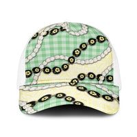 Green Palaka Hawaii Baseball Net Cap Kukui Nut Pikake Lei Hawaiian Tapa Pattern - Polynesian Pride