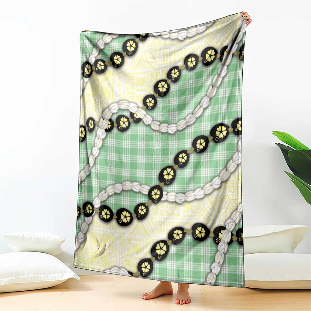 Green Palaka Hawaii Blanket Kukui Nut Pikake Lei Hawaiian Tapa Pattern LT14 - Polynesian Pride