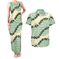 Green Palaka Hawaii Couples Matching Tank Maxi Dress and Hawaiian Shirt Kukui Nut Pikake Lei Hawaiian Tapa Pattern LT14 Green - Polynesian Pride