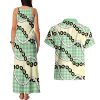 Green Palaka Hawaii Couples Matching Tank Maxi Dress and Hawaiian Shirt Kukui Nut Pikake Lei Hawaiian Tapa Pattern LT14 - Polynesian Pride