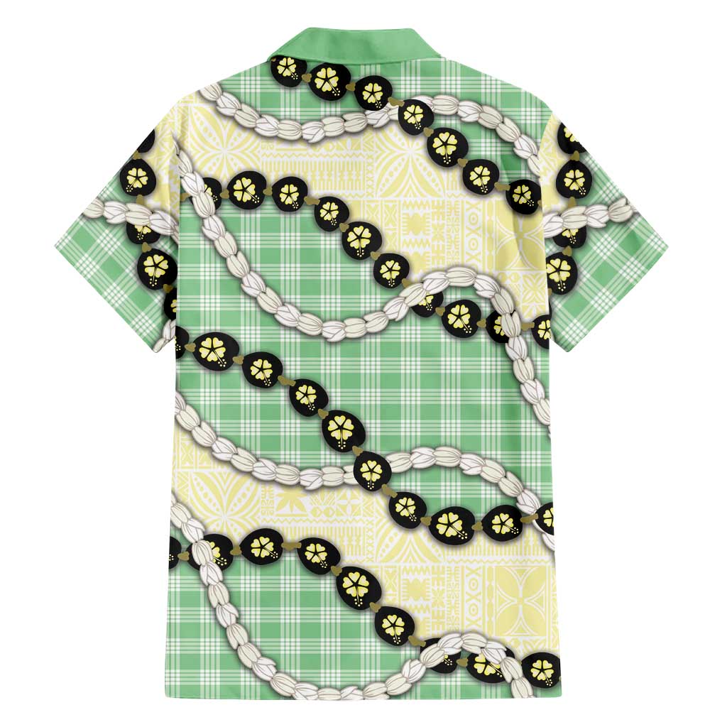 Green Palaka Hawaii Family Matching Off Shoulder Maxi Dress and Hawaiian Shirt Kukui Nut Pikake Lei Hawaiian Tapa Pattern LT14 - Polynesian Pride