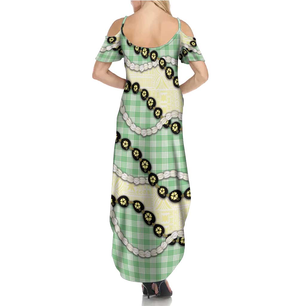 Green Palaka Hawaii Family Matching Summer Maxi Dress and Hawaiian Shirt Kukui Nut Pikake Lei Hawaiian Tapa Pattern LT14 - Polynesian Pride